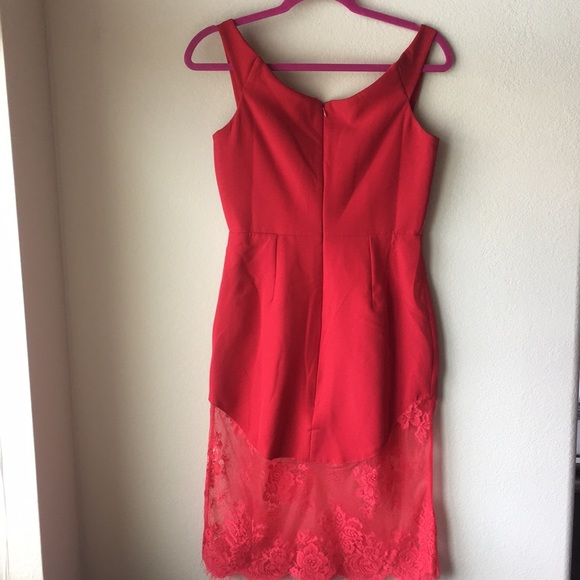 NWOT [NBD] Off the Shoulder Red Lace Dress M - Picture 7 of 8